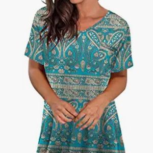 Blue green paisley tunic top